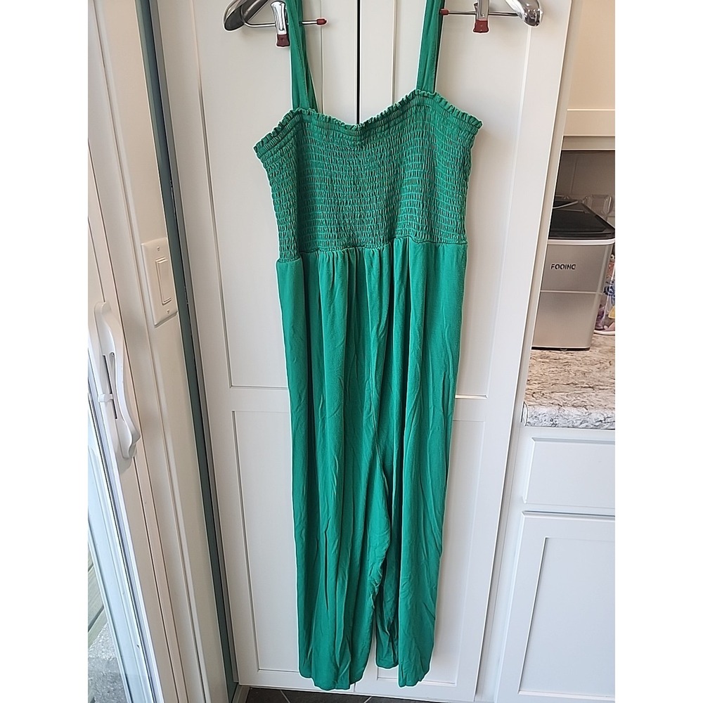 Isabel Maternity Knit Sleeveless Smocked Bodice Cropped Jumpsuit Green Large